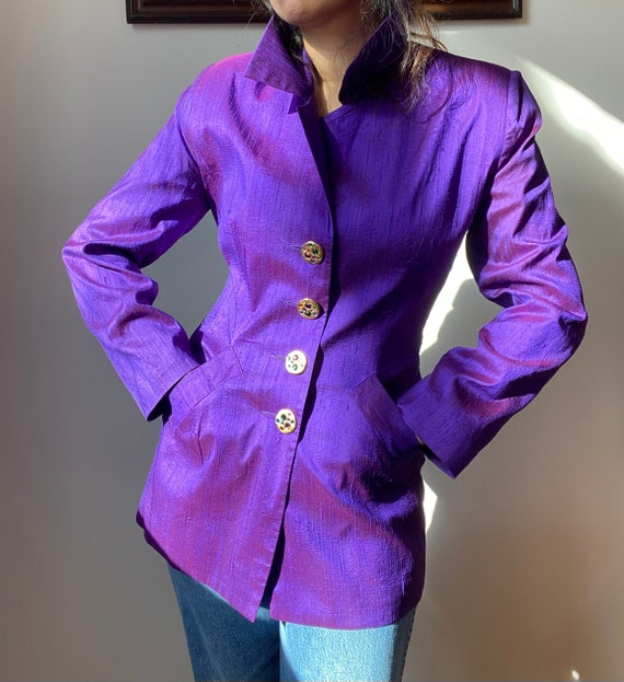 80s Todd Oldham Silk Oversized Collar Long Blazer - image 3