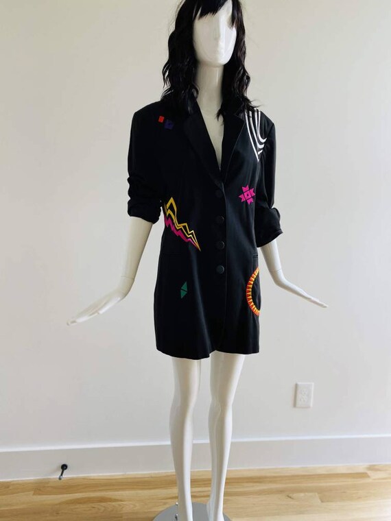 90s Oversized Black Embroidered Blazer / Pop Art … - image 3