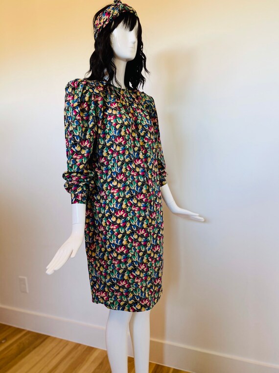 80s Ungaro Silk Floral Graphic Print Smock Puffy S