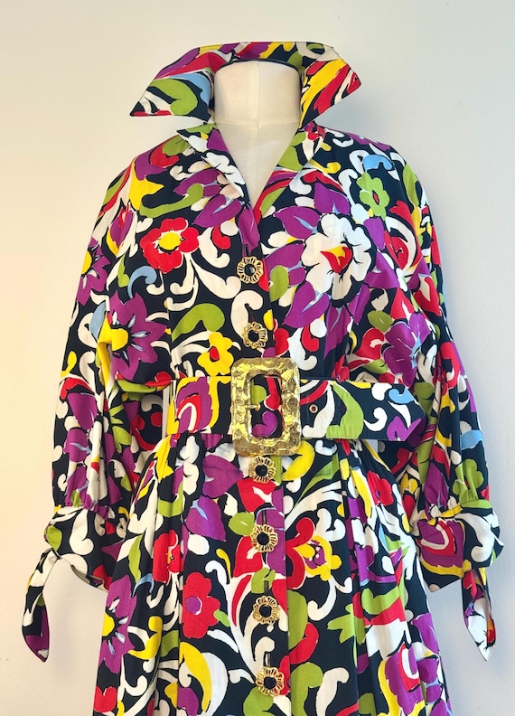 Christian Lacroix, 90s Christian LaCroix Floral Printed Cotton Embellished Dress