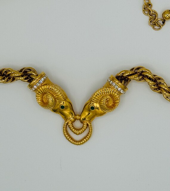 90s Gold Plated Kenneth Jay Lane Embellished Ram … - image 6
