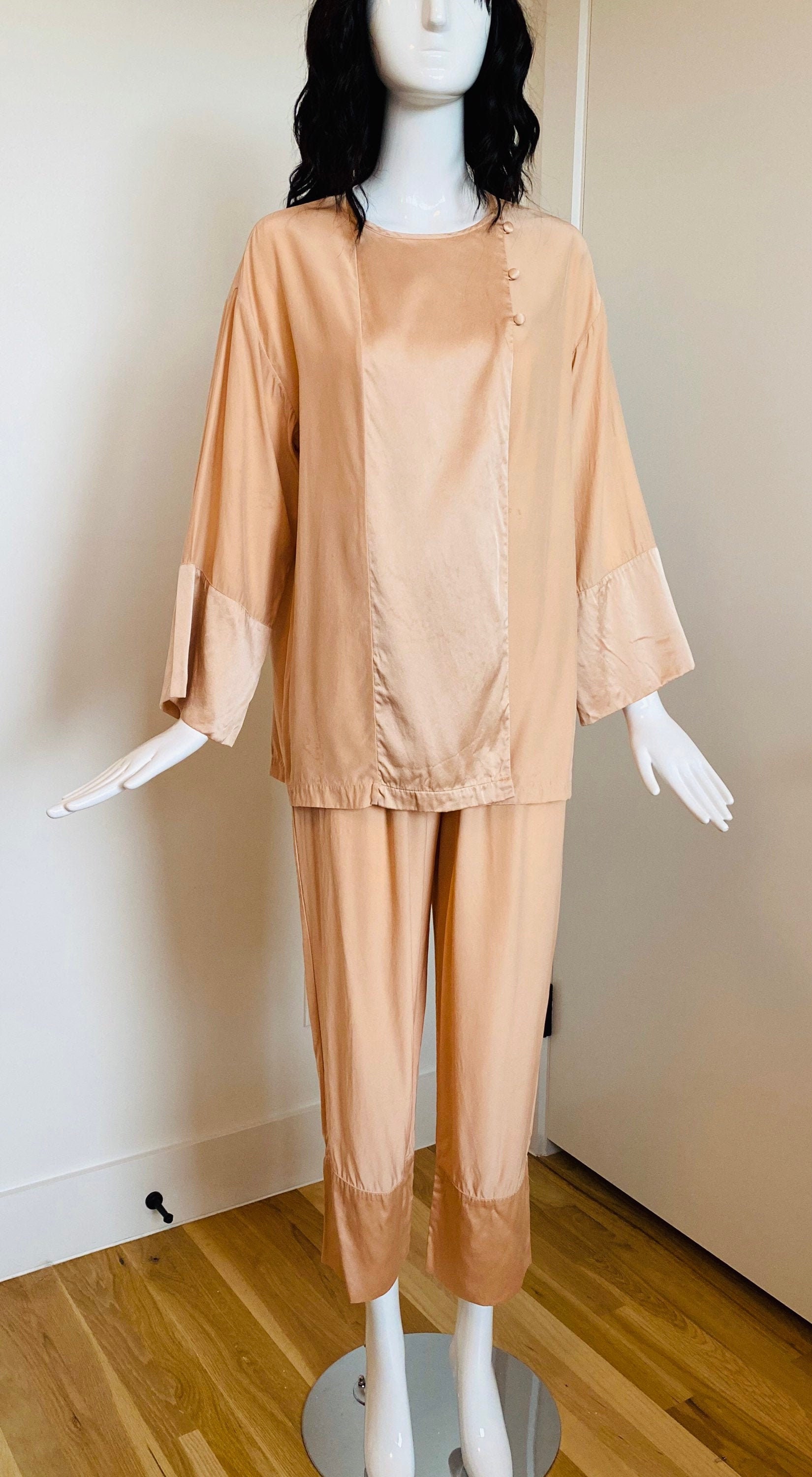 60s Boho Peachy Pink Nylon Lace Off the Shoulder Loungewear PJs Kleding Dameskleding Pyjamas & Badjassen Sets 