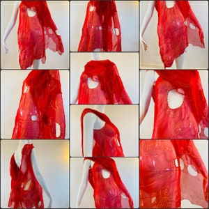 80s Zandra Rhodes Red Lady Head Print Punk Silk Shawl image 5