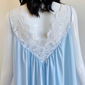 60s Lucie Ann Beverly Hills Claire Sandra Blue Nylon and Lace Sweeping Negligee image 7