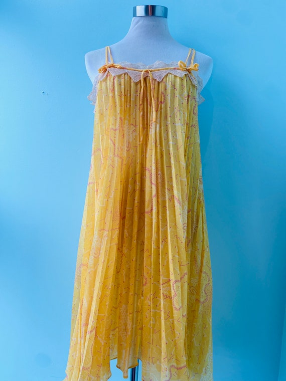 70s Zandra RHODES Yellow Pleated Lace Trimmed Ten… - image 6