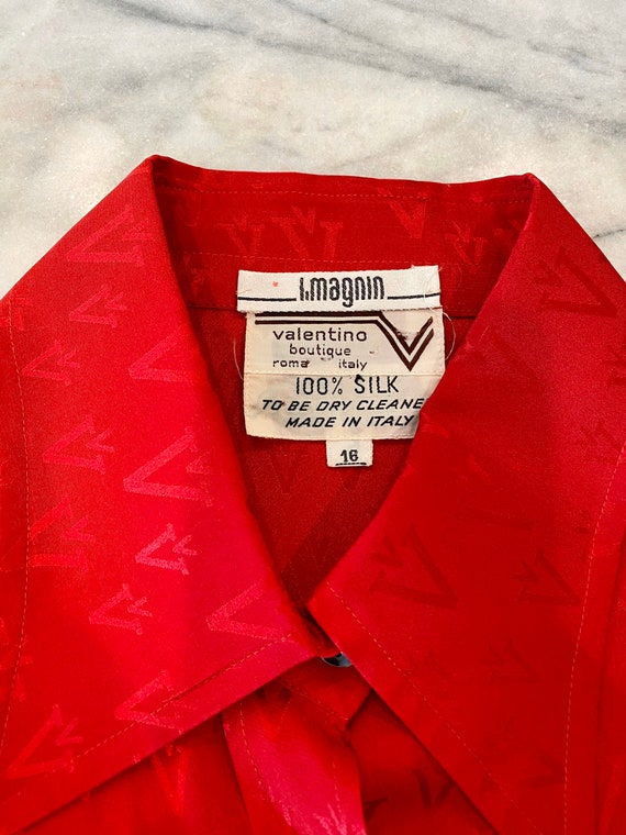 70s Valentino Red Silk Butterfly Collar Balloon Sl