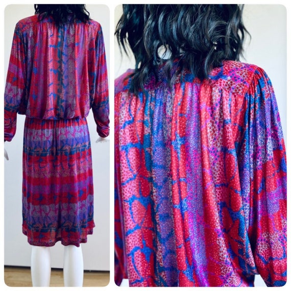 Small MISSONI 70s Silk Jersey Jewel Tones Bat Win… - image 7