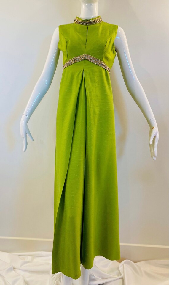 60s Green Sleeveless High Neck Keyhole Lorrie Deb… - image 3