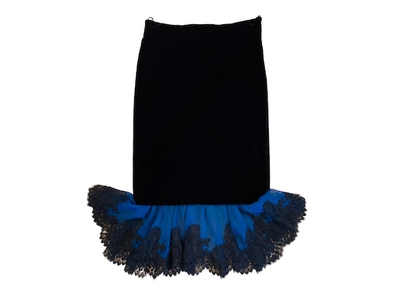Jean Paul Gaultier, Vintage Jean Paul GAULTIER Fit and Flare Velvet Skirt with Ruffled Silk