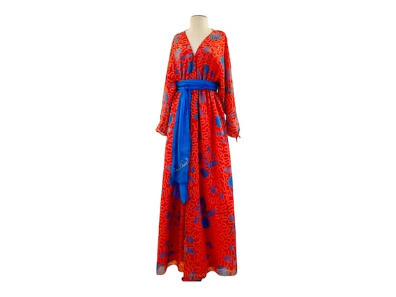 Zandra RHODES 70s Red Chiffon Wiggle Shell Maxi D… - image 10