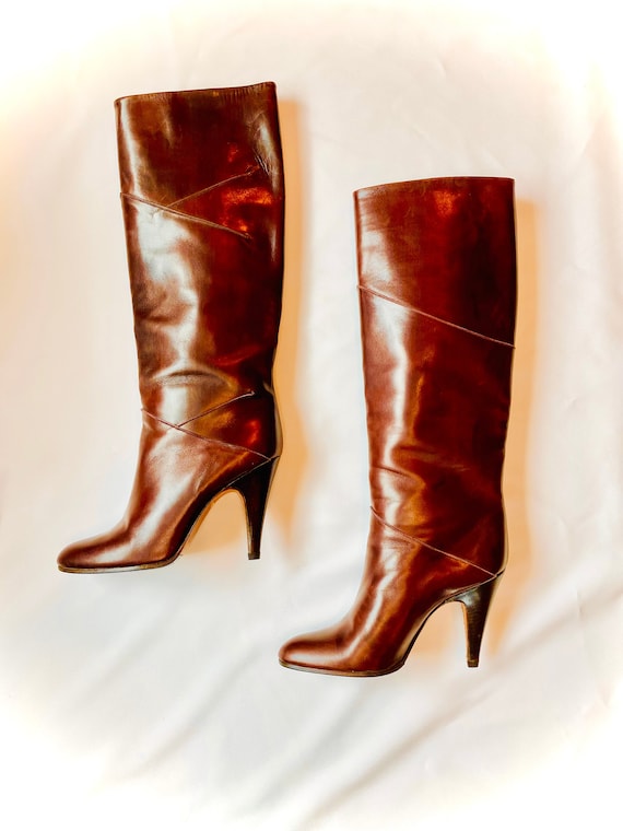 Vintage Tall Italian Burgundy Leather Boots