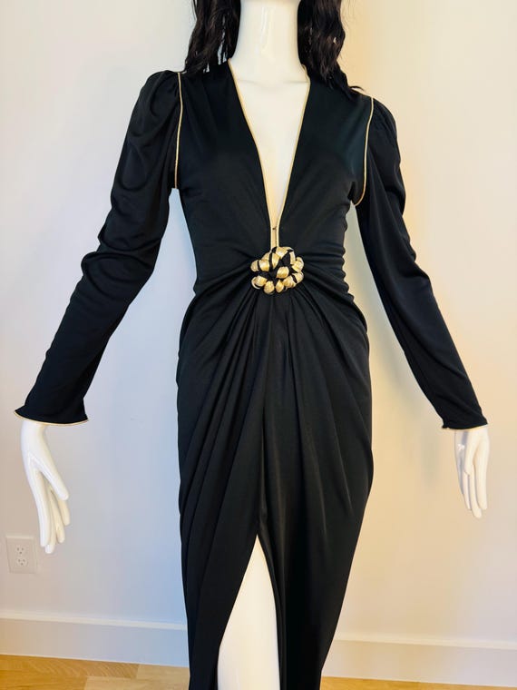 Disco Era Bill Tice Plunging Black and Gold Gown - image 1