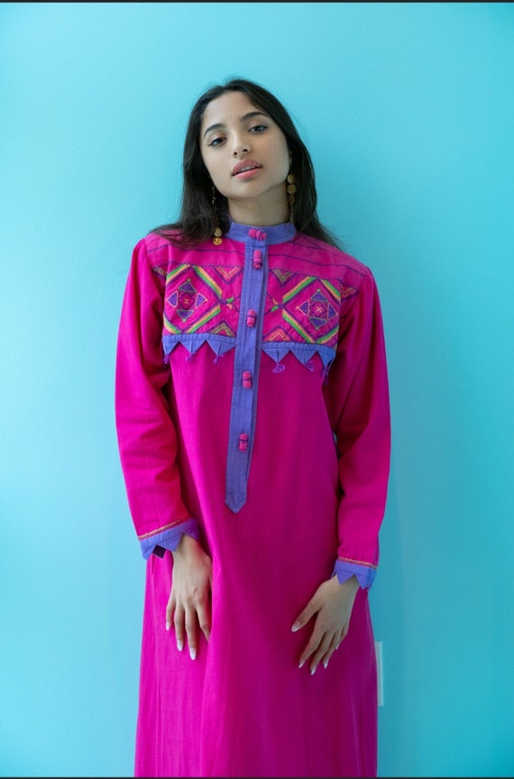 80s Opus 1 Pink Cotton Mexican Caftan