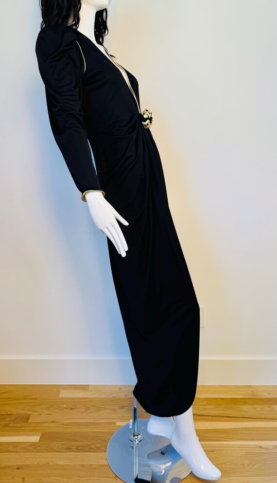 Disco Era Bill Tice Plunging Black and Gold Gown - image 7