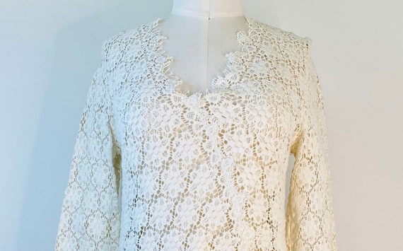 60/70s Hippie Crochet Lace Micro Mini Tunic Dress… - image 7