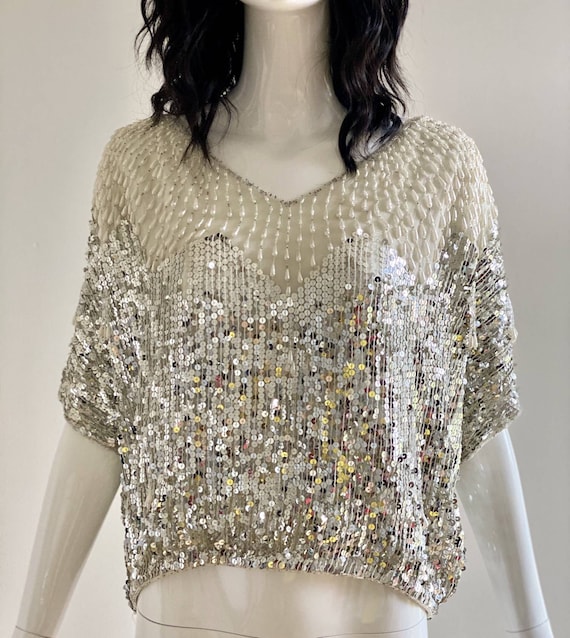 80s Neiman Marcus Silk Beaded Studio 54 Party Bli… - image 1