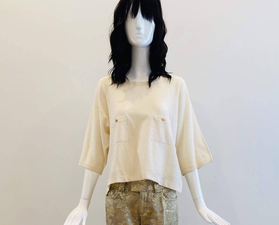 80s Sonia RYKIEL Wool Cream Cropped Top / Sonia Ry