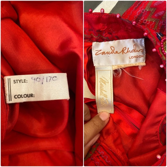 Vintage 80s Red Vibrant Zandra Rhodes Silk Tulle … - image 9