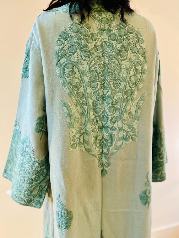 60s Bohemian Sage Green Embroidered Moroccan Wool… - image 6