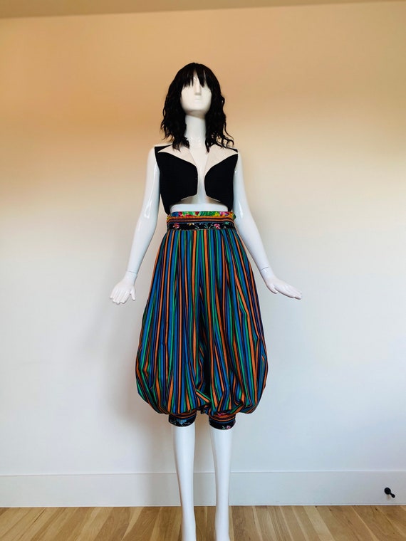 70s Cotton Balloon Pants, Stripe Multicolored Boho