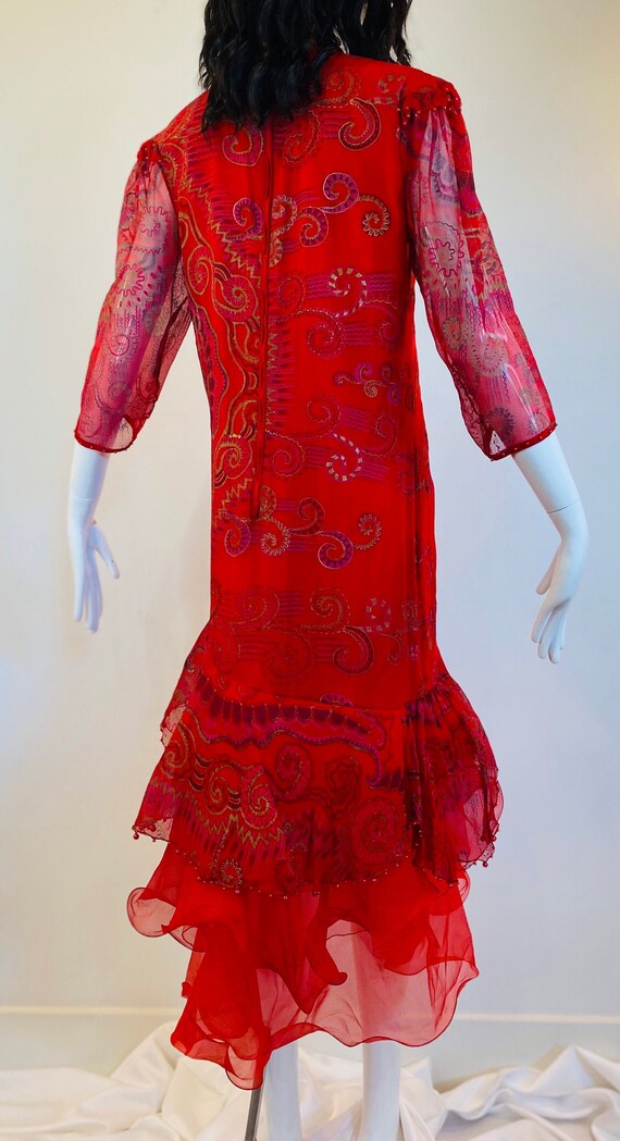 Vintage 80s Red Vibrant Zandra Rhodes Silk Tulle … - image 6