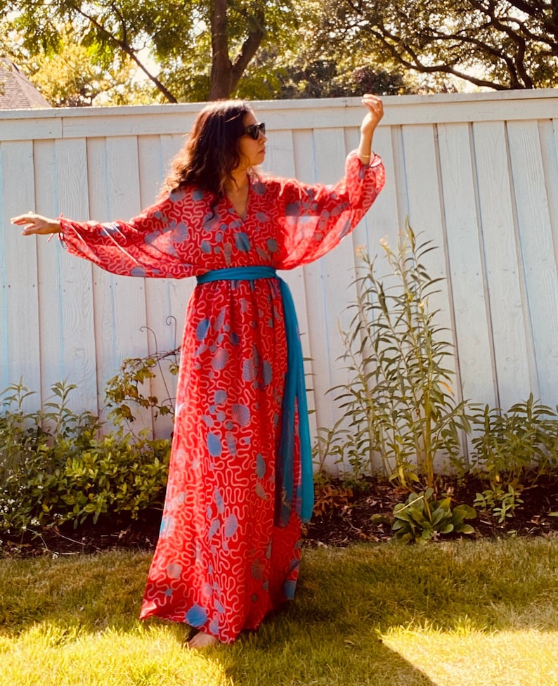 Sandra Rhodes Shells Signed Zandra RHODES 70s Wiggle Shell Maxi Dress Gown With Sash - Etsy
