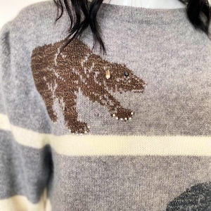 KRIZIA I.MAGNIN Puffy Sleeves Angora Sweater 80s Animal Embellished Bear