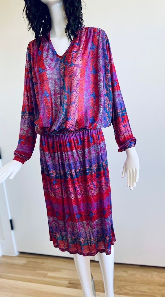 Small MISSONI 70s Silk Jersey Jewel Tones Bat Win… - image 5