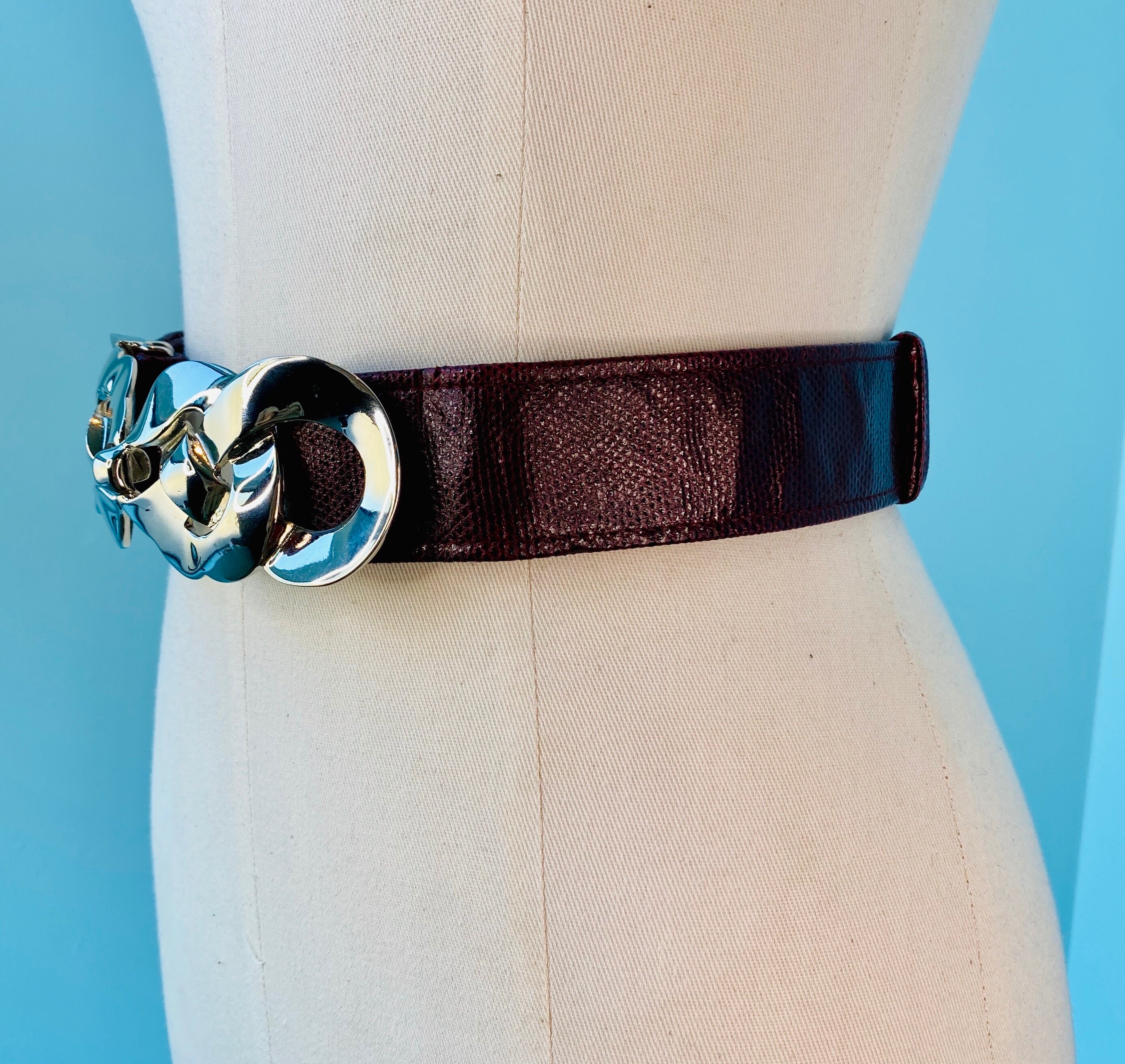 80s Alexis Kirk Silver Buckle Maroon Reptile Belt - Etsy display picture 3