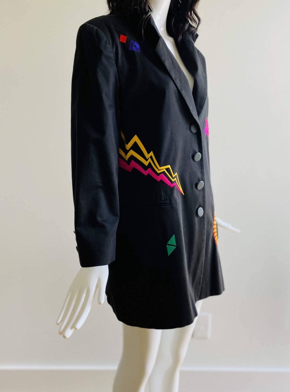 90s Oversized Black Embroidered Blazer / Pop Art … - image 4