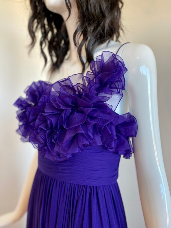 MARCHESA Notte Purple Silk Chiffon Ruffled 3D Stra