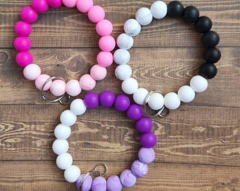 Marble Silicone Beaded Wristlet Keychain Bangle