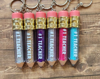 Personalized Glitter Pencil Keychain, #1 Teacher Gift, Teacher Appreciation, Teacher Gifts, Teacher Keychain, Keychains for Teachers