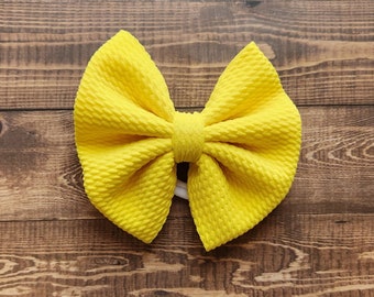 Yellow Bow, Yellow Baby Headband, Yellow  Hair Bow, Yellow Baby Bow, Nylon Baby Headband, Baby Girl Bow, Yellow Bow Infant, Bow on Nylon