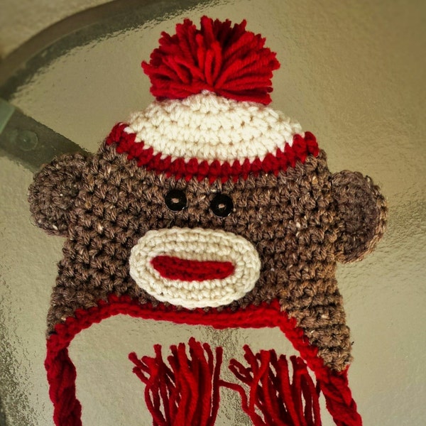 Cute Crochet Sock Monkey Beanie/Hat/Photo Prop Sizes 0-3 Months to Adults *You Pick Colors and Size* Sock Monkeys for the Whole Family!!!