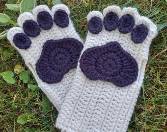 DIGITAL PDF Crochet Pattern Paw Fingerless Gloves Cosplay Kitty Cat Bunny Puppy Halloween Dressup