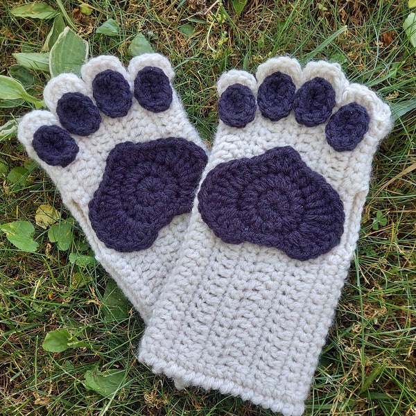 DIGITAL PDF Crochet Pattern Paw Fingerless Gloves Cosplay Kitty Cat Bunny Puppy Halloween Dressup