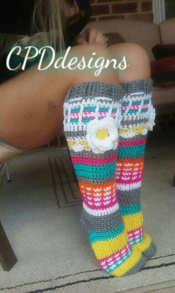 PDF PATTERN ONLY Instant Download Crochet "Free Spirit Knee High Slipper Socks" Pattern