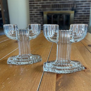 Vintage Art Deco “Queen Mary” Double Candle Sticks Anchor Hocking Glass