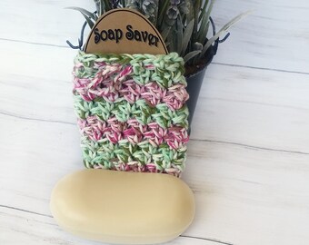 Soap Saver Sack, Cotton Soap Holder, Soap Pouch with Drawstring, Reusable Eco Friendly Soap Pocket, Green and Pink Striped