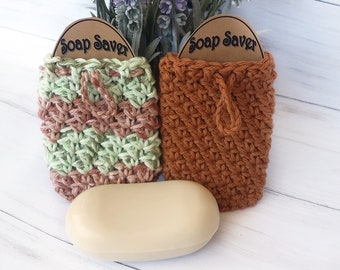 Soap Saver Sack Set of 2, Cotton Soap Holder, Soap Pouch with Drawstring, Reusable Eco Friendly Soap Pocket, Bronze & Multi Striped