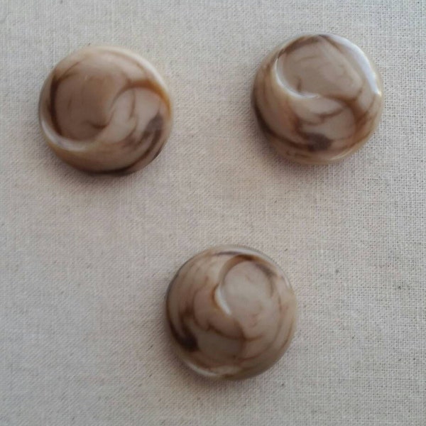 Marbled Vintage Plastic Tan Button Set of 3 , 26mm