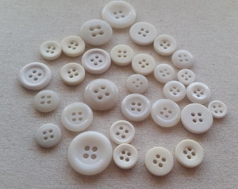Lot of 30 Vintage White, Ivory, Cream, Buttons Mixed Sizes 4 Hole