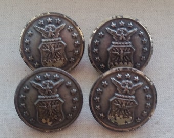 Vintage Gold Military Metal Buttons set of 4 Shank Buttons 30mm