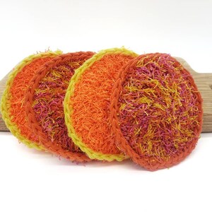 Dish Scrubbies Set of 4 , Washable and Reusable Kitchen Scrubbers, Kitchen Cleaning Pots and Pans Scrubby, Bright Warm and Orange