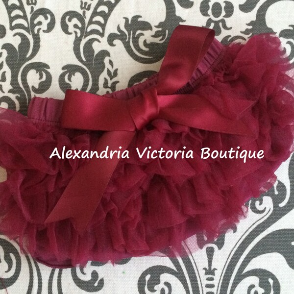 MAROON BLOOMER with BOW, chiffon ruffle diaper cover, photo prop, newborn ruffle bloomer, chiffon ruffle on bum only-ready to ship!