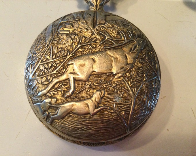 Vintage Arnex 17 Jewel Pocket Watch Hunting Dog and Elk Hunting Scene