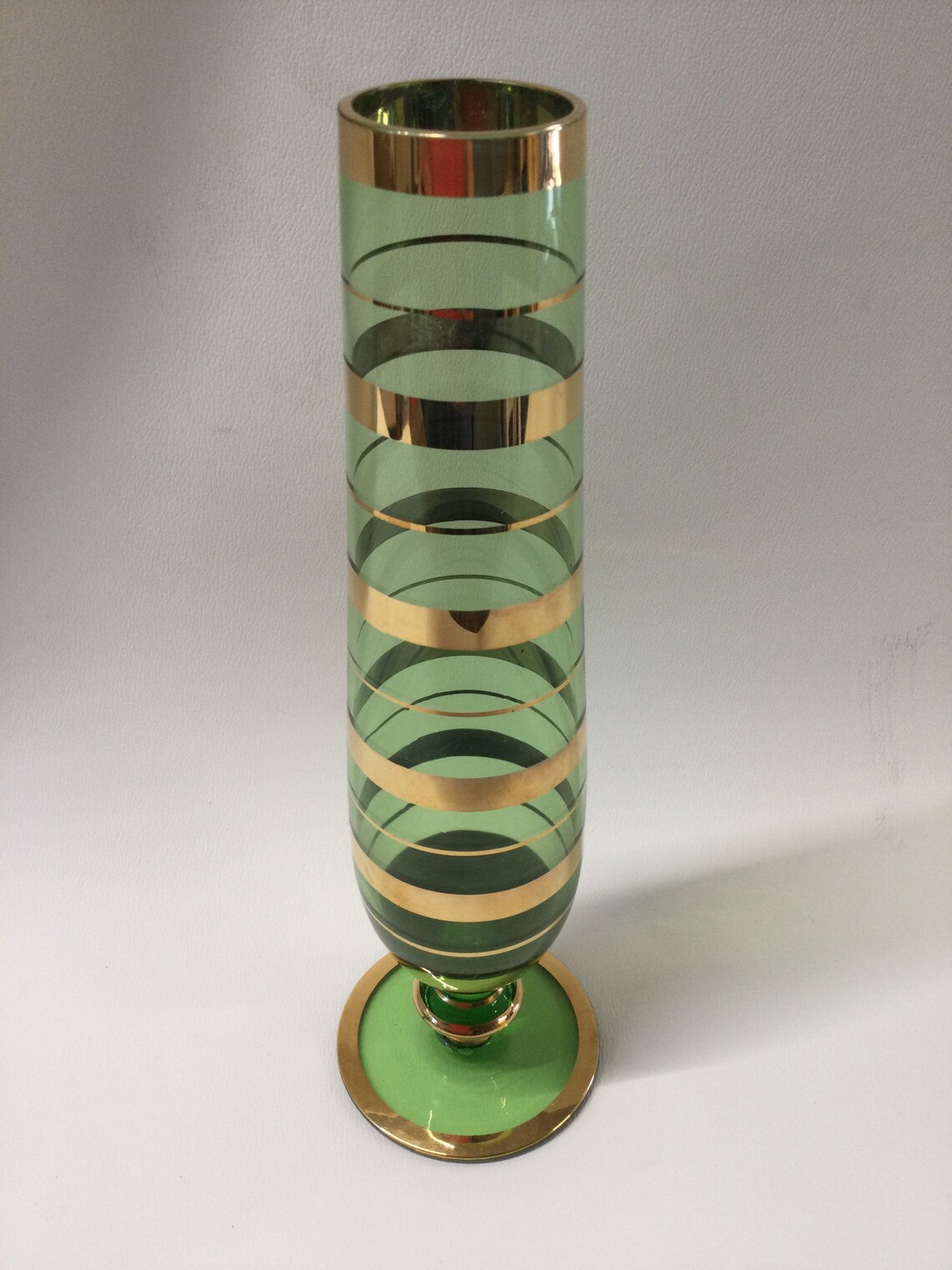 Vintage Green Glass Vase with Gold Stripe Etsy