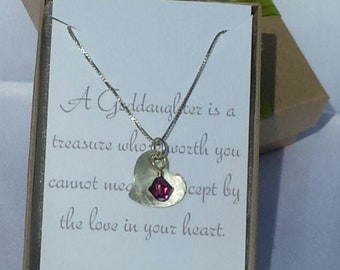 Goddaughter Necklace, Aunt Necklace,Godmother Necklace, Silver Heart and Birthstone Necklace, Mom Necklace, Bridesmaid Necklace,Mother's day