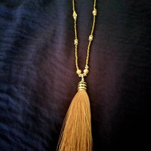 Tassel Necklace ,Beaded Tassel Necklace, Long Tassel, Long Tassel Necklace, Long Beaded Necklace, Beige Tassel,Gold Bead, Beaded Necklace